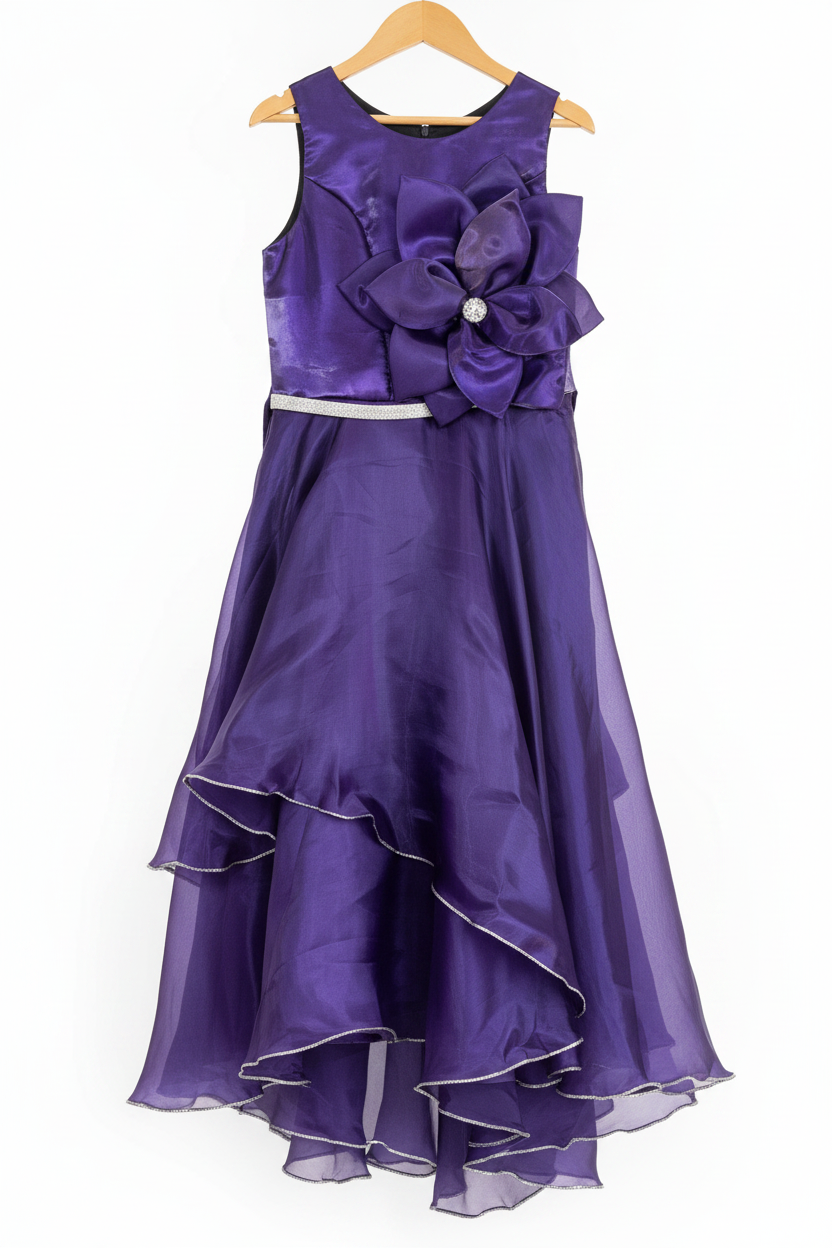 Royal Purple Satin Party Dress on Hanger