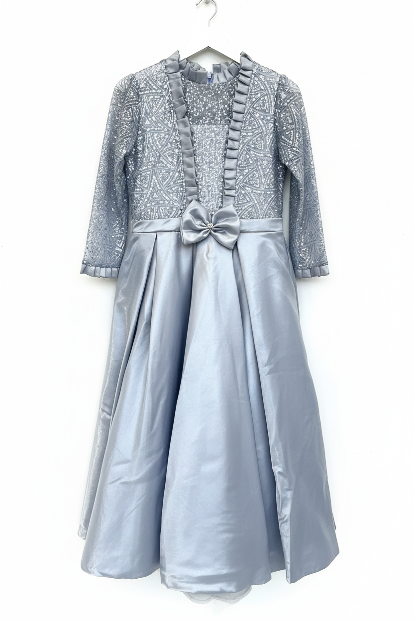 Silver Girls Party Dress - Enhanced Hanger